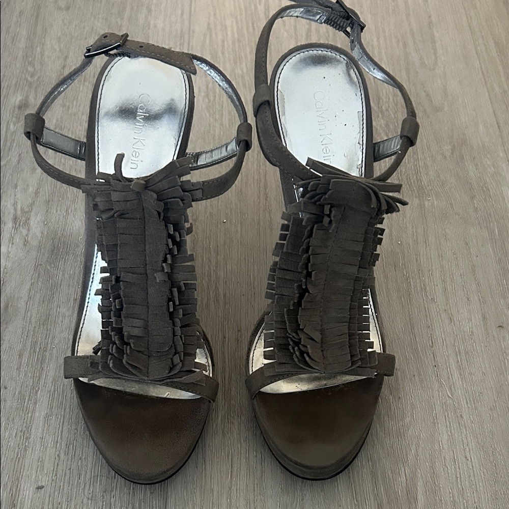 Calvin Klein Women's Dark Brown Fringe Sandals